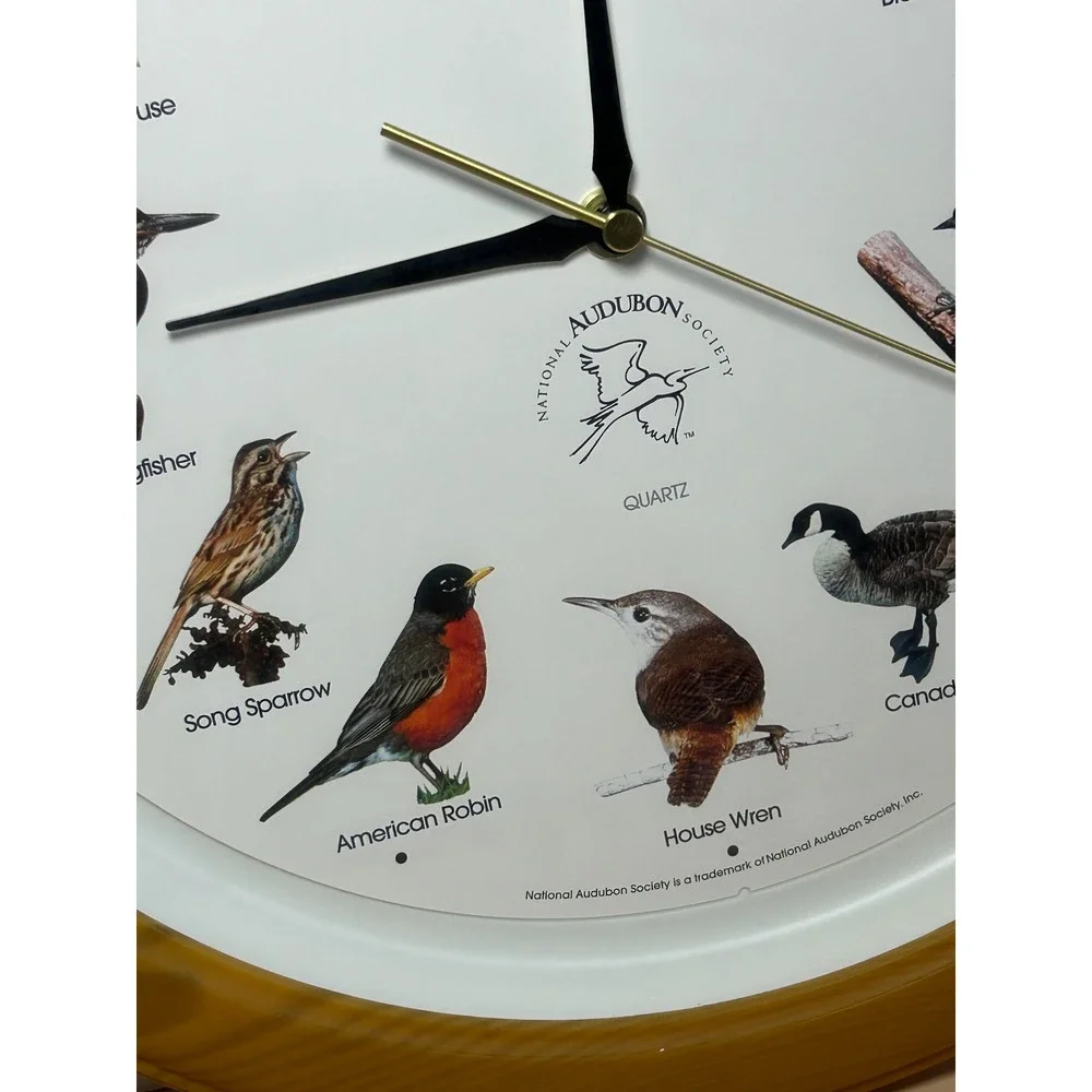 National Audubon Society Singing Bird Wall Clock Wood Frame Quartz SW5 13 Inch